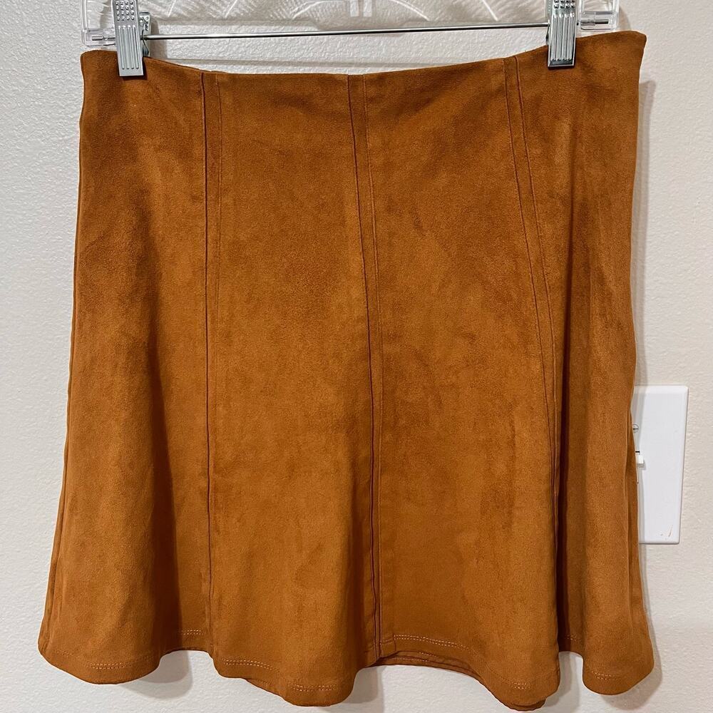 Loft Suede Like Short Skirt Sz 4 Tiered Brown Lined Side Zip
